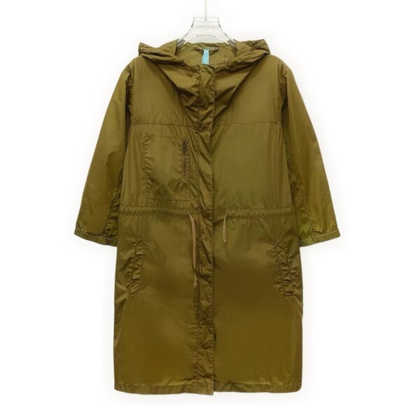 Prada Dark khaki nylon hooded drawstring waist long-sleeve trench coat - Picture 1 of 9